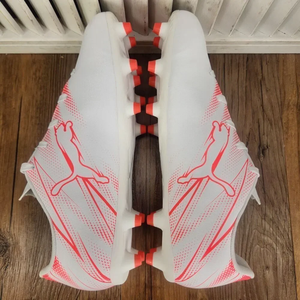 PUMA Attacanto FG/AG Jr Size 5.5 White Fire Orchid Sport Soccer Cleats 107480-04